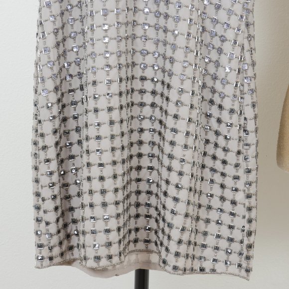 Parker Anthropologie Gray Silver Beaded Art Deco Flapper Size XS Mini Slip Dress - Picture 4 of 10